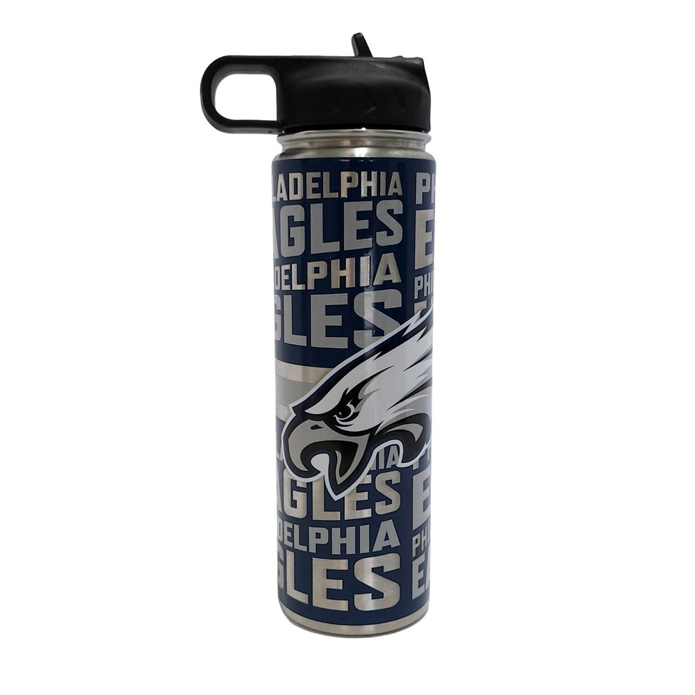 Philadelphia Eagles‎ NFL Stainless Steel Water Bottle Blue Silver Flip Straw Lid